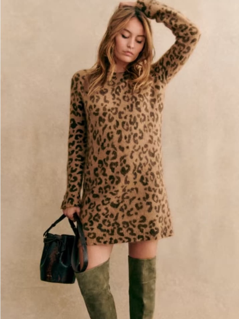 Sézane Fanie Leopard Mohair Wool Sweater Mini Dress XS
